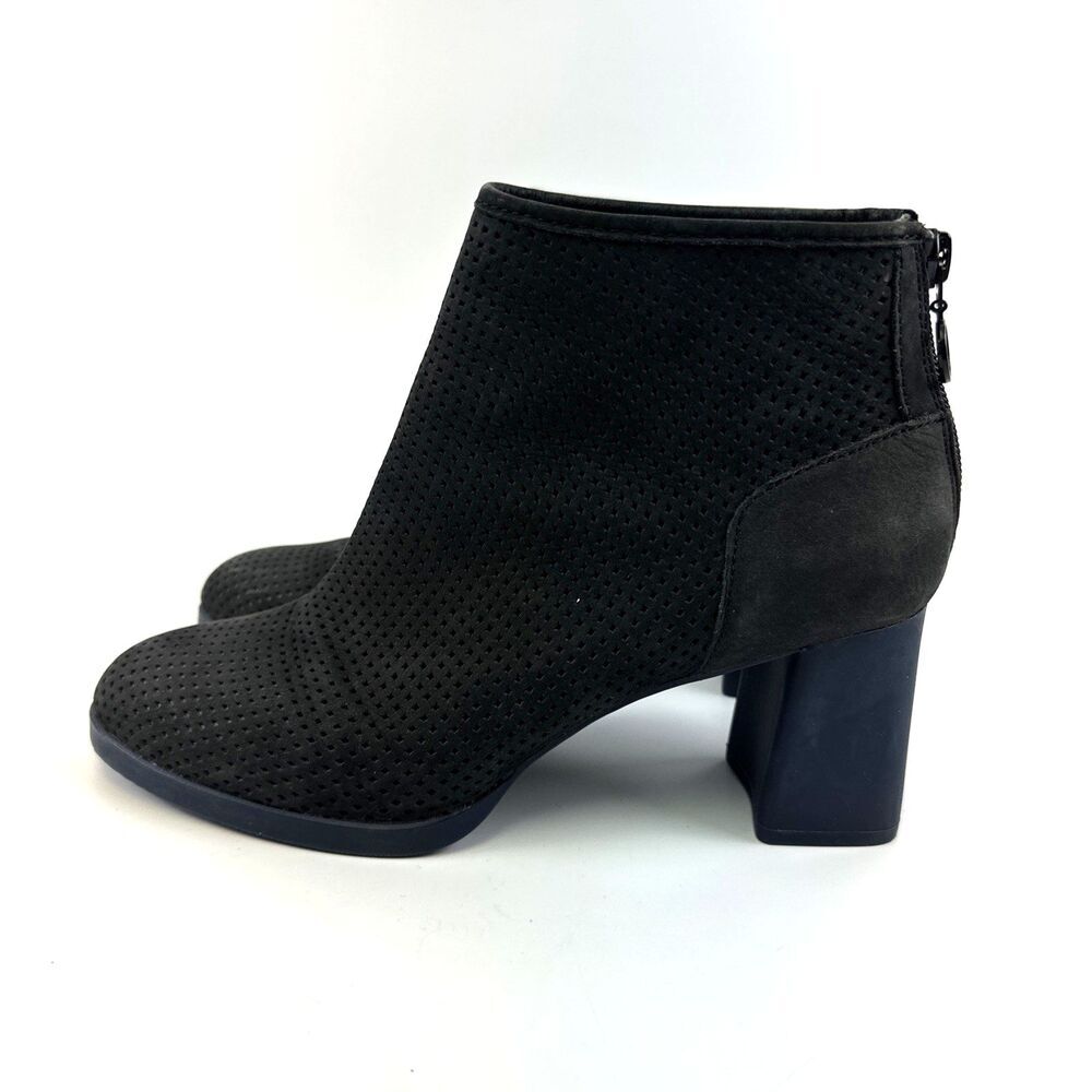 Camper Kara Ankle Boot Black Nubuck Perforated Block High Heel Zip Women 38 7.5